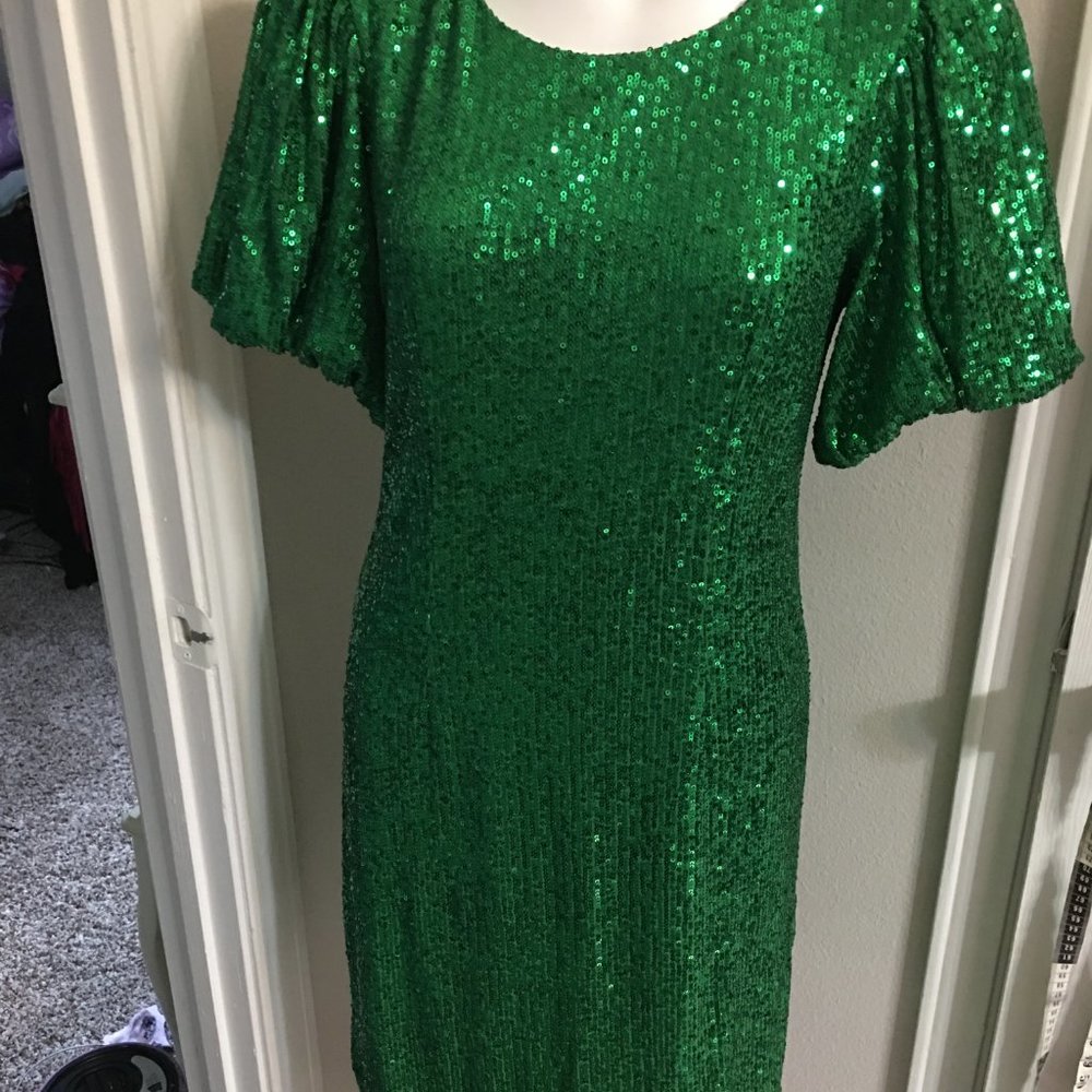 Ellen Weaver Sexy Green Sequin Dress  New Size Medium  hal1